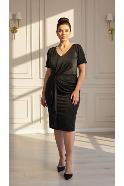 MiaBellaModa Büyük Beden Simli Midiboy Likralı Elbise 96796