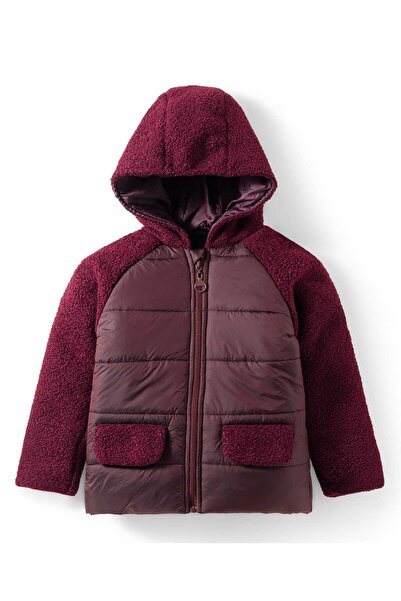 Pine kids Woven Full Raglan Sleeves Solid Color Hooded Padded Jacket - Maroon