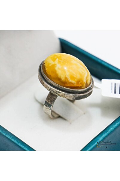 Generic خاتم فضة مصنوع يدويًا من كهرمان البلطيق - خاتم مميز مرصع بحجر الكهرما...