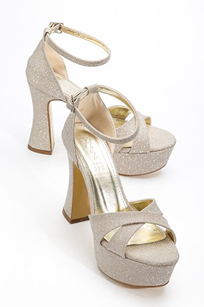 Hayalimdeki Ayakkabı Γυναικεία βραδινά παπούτσια με τακούνι σε χρυσό ασημί χρώμα