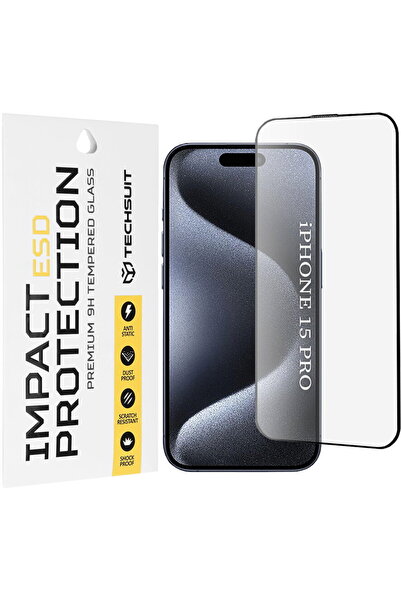Techsuit Protector de ecran pentru iPhone 15 Pro - Sticlă ESD - Negru