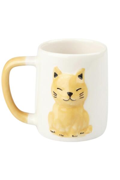ALBETTO Ceramic Embossed Yellow Cat Mug -300Ml