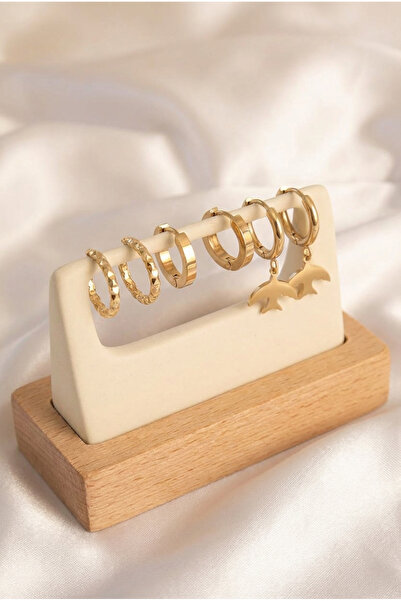 LYKOS Steel Gold Color Oval Design Bird Model Earring Set