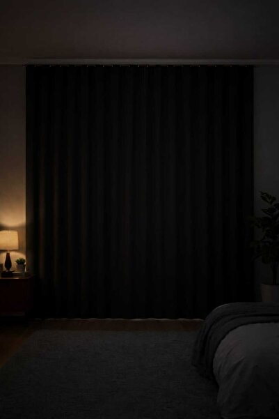DEVRİM OLİVYA TEKSTİL Lüks 1. Sınıf Özel Dikim Antrasit Blackout Fon Perde - Işık Geçirmez, Ekstraforlu Karartma