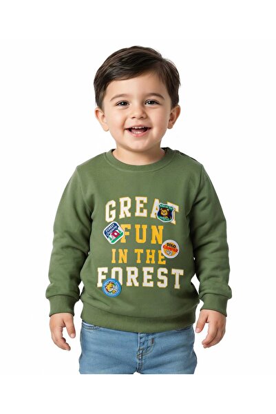 Babyhug Cotton Knit Full Sleeves Sweatshirt with Text Print & Patch - Green