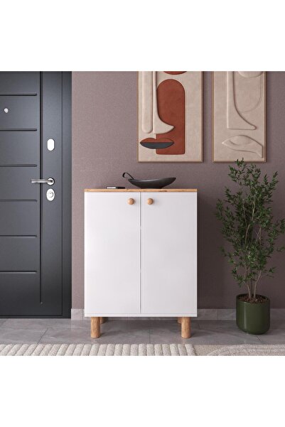 AYMOBSAN Lavin Bohem Ayakkabılık 2 Kapaklı 4 Raflı - Atlantik Çam & Beyaz