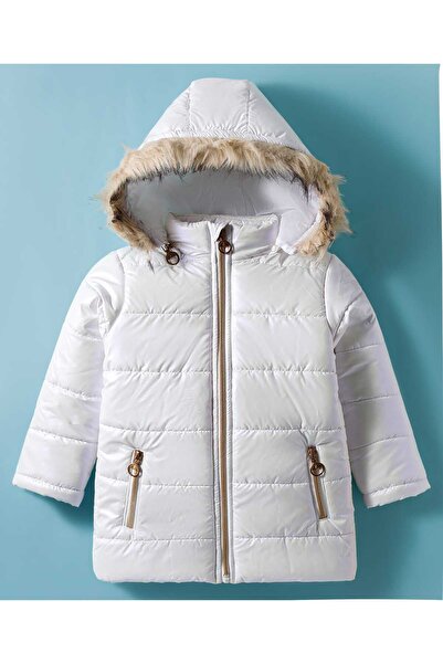 Pine kids Woven Full Sleeves Solid Hooded Padded Jacket - White
