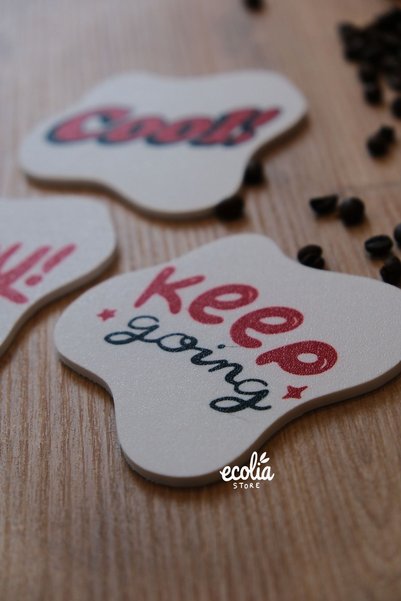ecolia store Cool – Enjoy – Keep Going Written Coaster Set |   Decorative Coffee Coaster Red