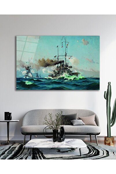 idealizbiz Pictură abstractă pe sticlă cu nave maritime în pasteluri, decor d...