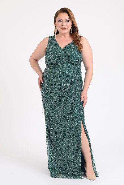 LİLAS XXL Women's Plus Size Double Breasted Collar Full Stone Embroidered Sle...