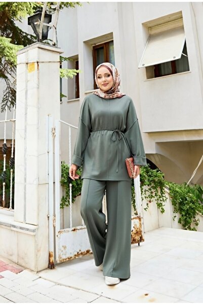 Elit Women's Islamic Clothing Modal Fabric Tie-Strap Detailed Crew Neck Top a...