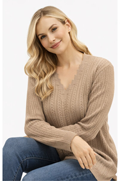 Stilmony Women's V-Neck Knitwear Flexible Lycra Mother's Seasonal Sweater