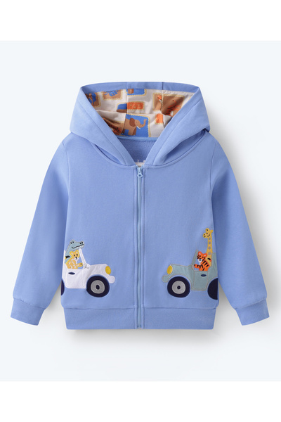 SAPS جاكيت أزرق بأكمام طويلة وغطاء رأس مزين برقعة مركبة