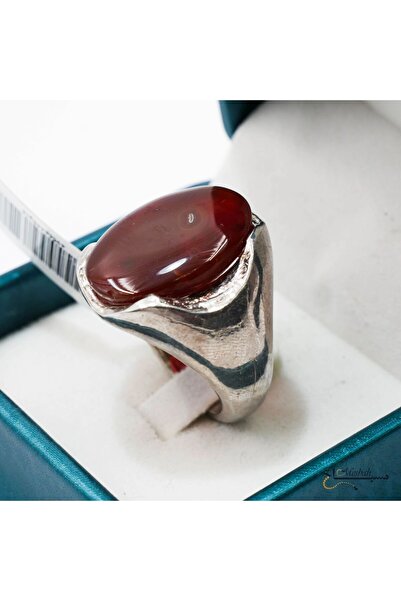 Generic خاتم فضة من العقيق اليمني صناعة يدوية – حجر العقيق اليماني الطبيعي