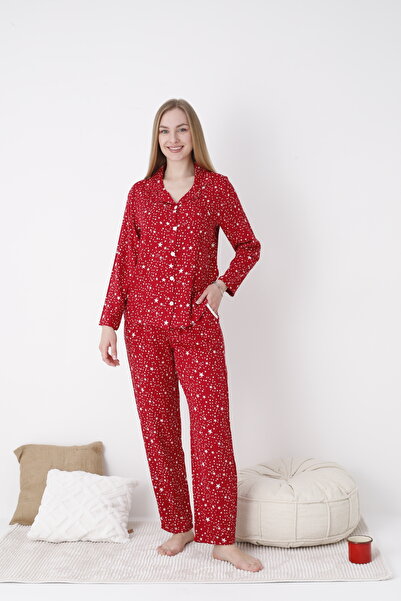 Cotpark Women's 100% Cotton Fabric Long Sleeve Shirt Collar Pajamas Set 19084