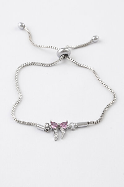 Sortie Aksesuar سوار قابل للتعديل بطول الإسورة مزين بفيونكة وردية وحجر الزركون