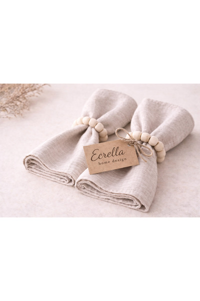 ecrella Doğal Ahşap Boncuk Peçete Halkası 18 mm Ahşap Boncuk – 2'li Set | Mas...