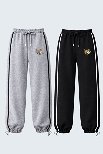 Karatopak 2-Pack Floral Printed Harajuku Adjustable Leg Sweatpants