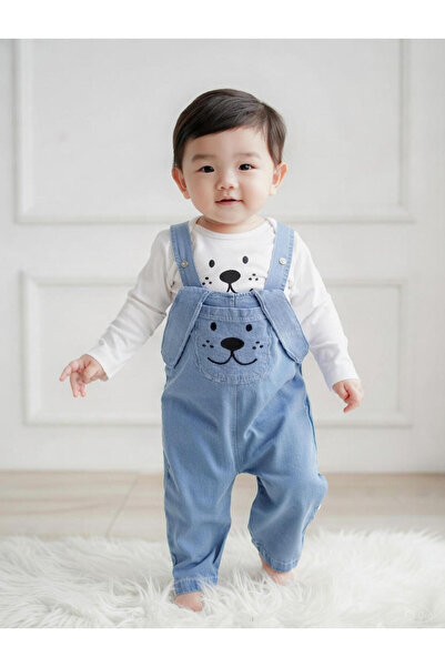 Baby Buu Kulaklı köpek Detaylı Denim Kotlu Erkek Bebek Salopet Tulum Bahçivan...