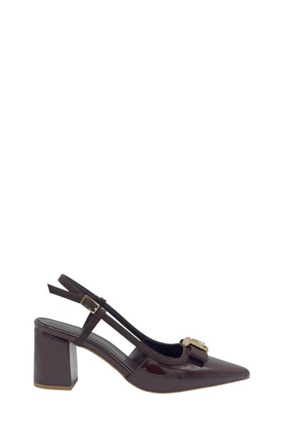 Moulin Shoes حذاء نسائي بكعب سميك من الجلد البني اللامع