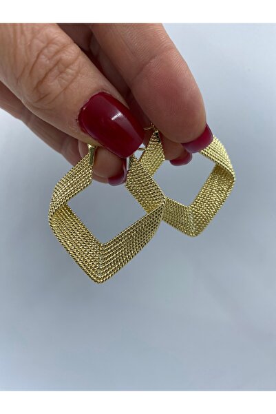 Byoz store Gold Renk Hasır Örgü Dokulu vip Seri Küpe - Özel Tasarım Altın Kap...