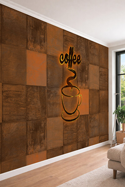 dreamwall Coffee Yazılı Işık Efektli Geometrik Desenli Tekstil Duvar Kağıdı K...