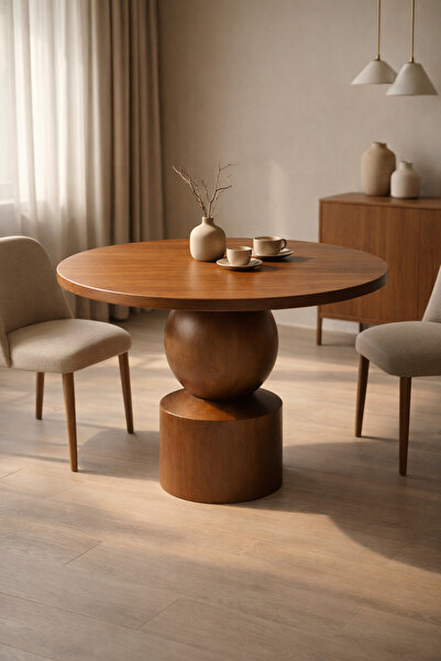 Trihome El Yapımı Tornalı Ayaklı Masif Yuvarlak Yemek Masası Modern Tasarım 1...