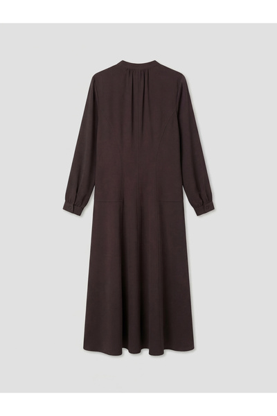 LC Waikiki M1 Sezon Brown Tie-Neck Dress Ruched Crepe