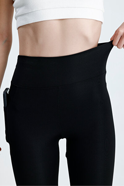 glanour Women's Black High Waist Shaping / Sculpting Winter Fleece Lined Pock...