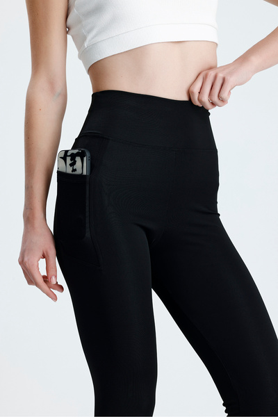 glanour Women's Black High Waist Shaping / Sculpting Winter Fleece Lined Pock...