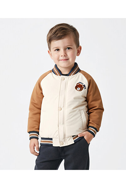 Bonfino Boys Full Sleeve Color Block Bomber Puffer Quilted Jackets with Bear ...