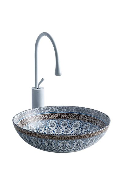 LENA - Tezgah Üstü Porselen Lavabo Çini İşlemeli OUTLET - E-7029-