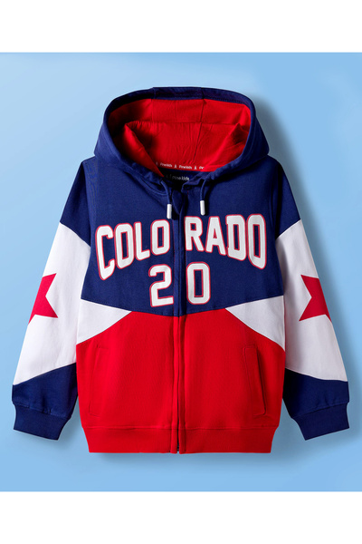 Pine kids Cotton Knit Full Sleeves Hooded Sweatjacket With Colorado Print - N...