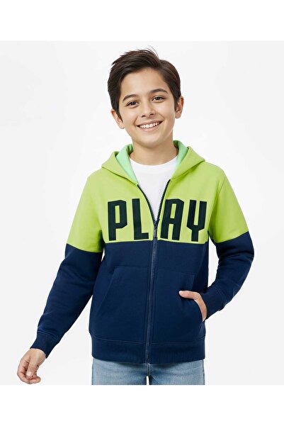 Pine kids سترة رياضية محبوكة بأكمام طويلة وغطاء رأس مع جيوب أمامية للعب - أزر...