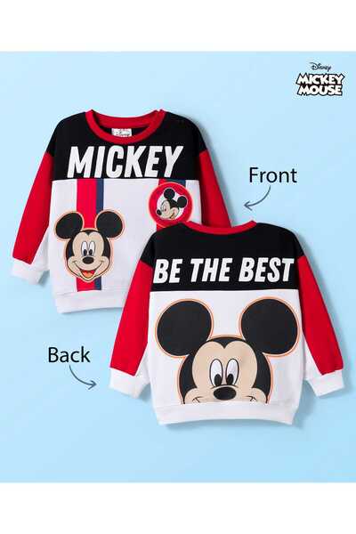 Babyhug Disney سويت شيرت محبوك بأكمام طويلة وكتف منسدل، مزين بشعار ميكي ماوس ...