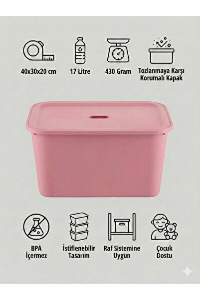 yabilmo Kapaklı Çok Amaçlı Pembe Saklama Kutusu – Oyuncak ve Eşya Düzenleyici...