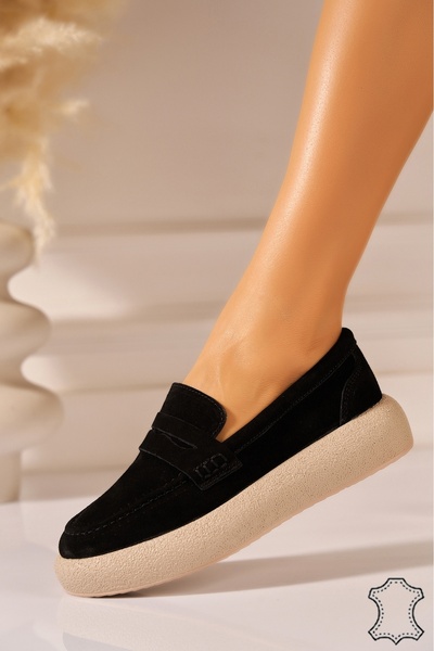 Joana Luella Suede Leather Women's Loafers Black Size 41