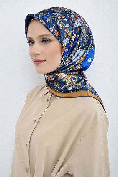Armine Tivil Pure Silk Scarf 9535 - 02 Blue Orange Batik Pattern