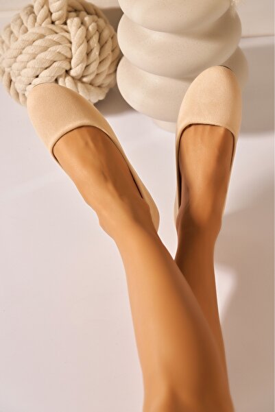 Joana Women's Beige Faux Suede Ballet Flats Size 41