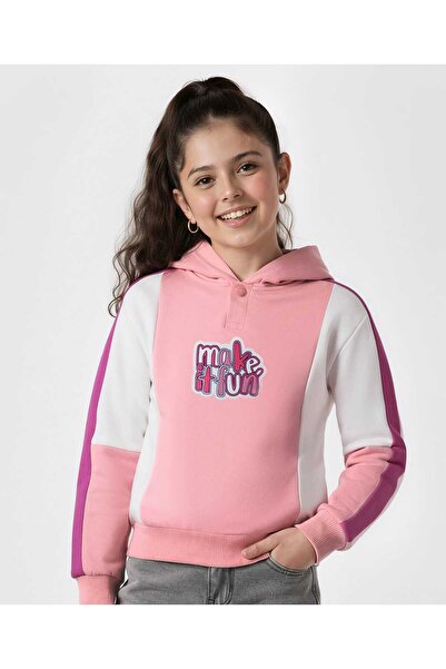 Pine kids Cotton Text Printed Hooded Sweatshirt - Pink & Green