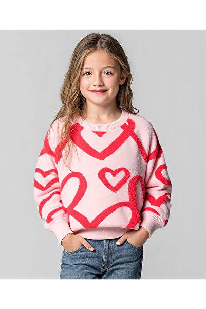 Primo Gino Full Sleeves Oversized Drop Shoulder Sweater With Hairy Design - Pink