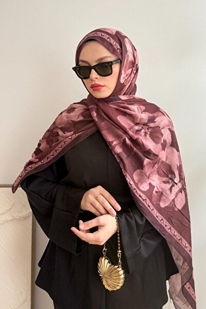 poplin KİREMİT KAMELYA ÇİÇEK DESENLİ BAMBU KRAŞ ŞAL