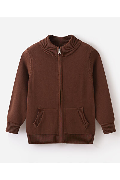 SAPS Solid Front Open Sweater - Brown