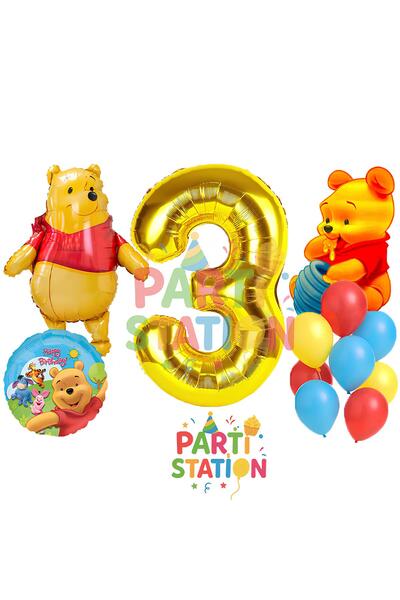 Parti Station Winnie the Pooh Temalı 3 Yaş Doğum Günü Balon Seti – Winnie Kar...