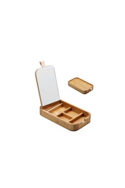 MİEN Bamboo Mirror Makeup Box/Organizer 25X14X3,5Cm