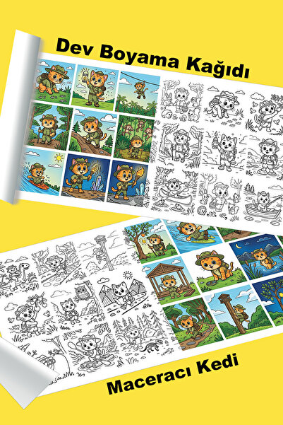 metafortoys Maceracı Kedi Dev Boyama Kağıdı 2.5 metre x 62 cm Kağıt Aktivite ...