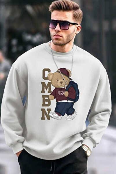 COMBİNE MİCHAİL سويت شيرت رجالي مطبوع قصة فضفاضة باللون الرمادي