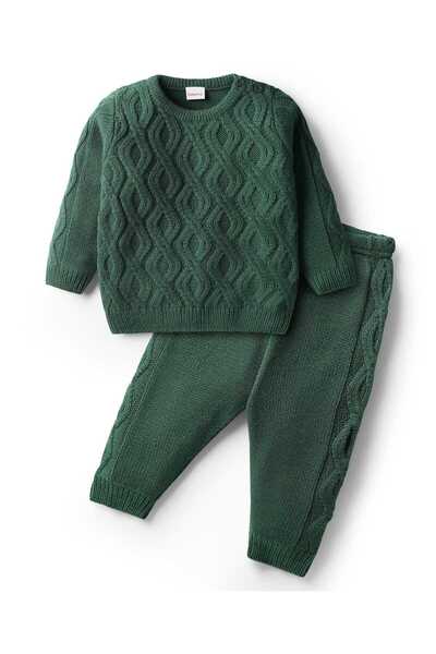Babyhug Knit Full Sleeves Solid Pullover Sweater and Pants Set with Cable Kni...