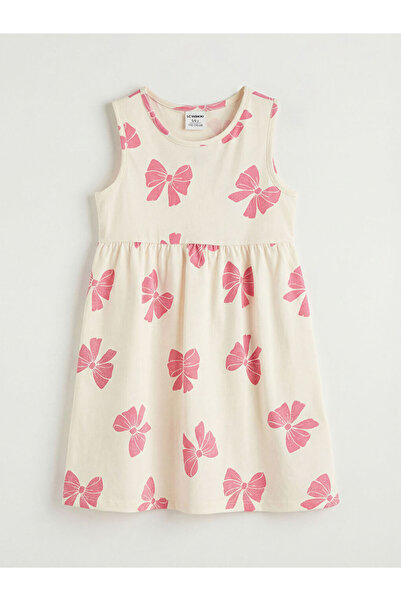 LC Waikiki Crew Neck Bow Printed Girl's Dress