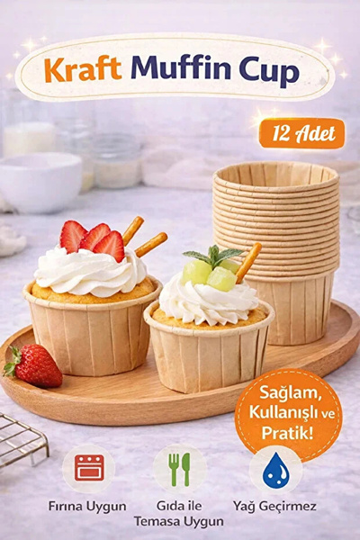 Berdina Home 12-Pack Kraft Muffin Cupcake Cake Capsules Natural Paper Mold Co...